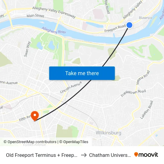 Old Freeport Terminus + Freeport to Chatham University map