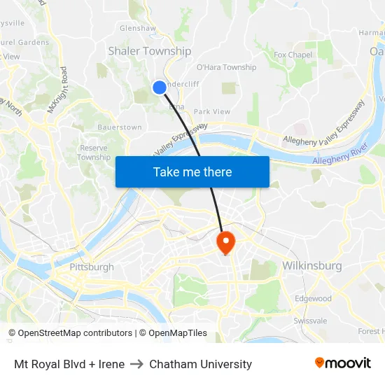 Mt Royal Blvd + Irene to Chatham University map