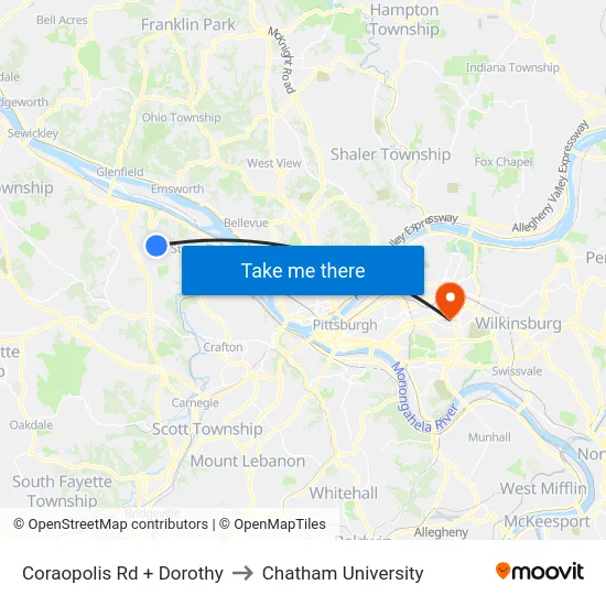 Coraopolis Rd + Dorothy to Chatham University map