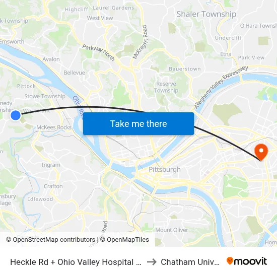 Heckle Rd + Ohio Valley Hospital Entrance to Chatham University map
