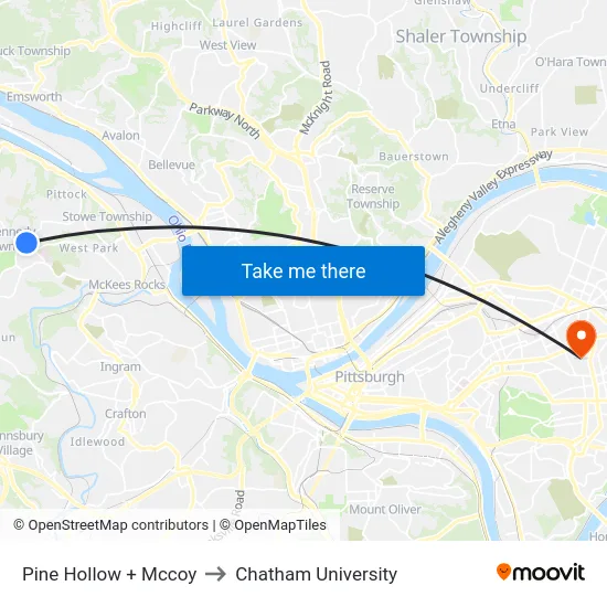 Pine Hollow + Mccoy to Chatham University map
