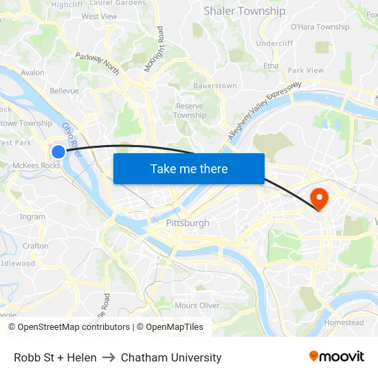 Robb St + Helen to Chatham University map