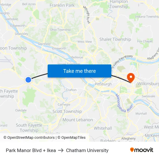 Park Manor Blvd + Ikea to Chatham University map
