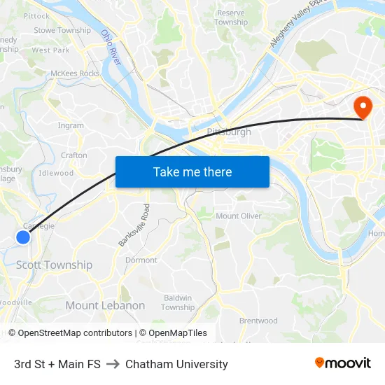 3rd St + Main FS to Chatham University map