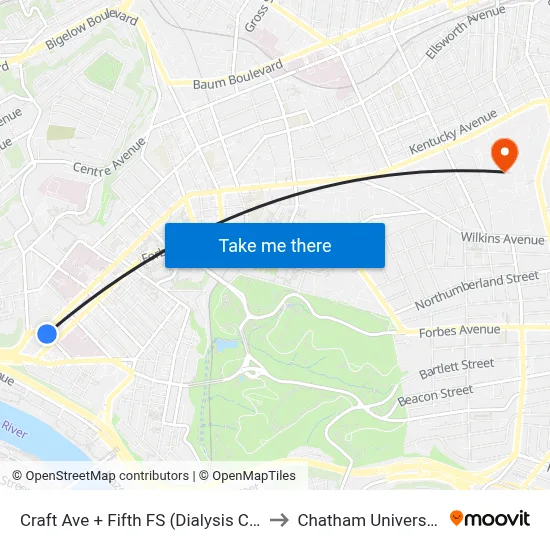 Craft Ave + Fifth FS (Dialysis Ctr) to Chatham University map