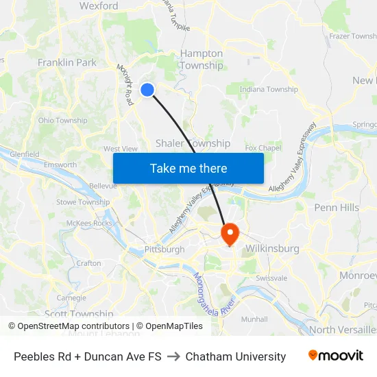 Peebles Rd + Duncan Ave FS to Chatham University map