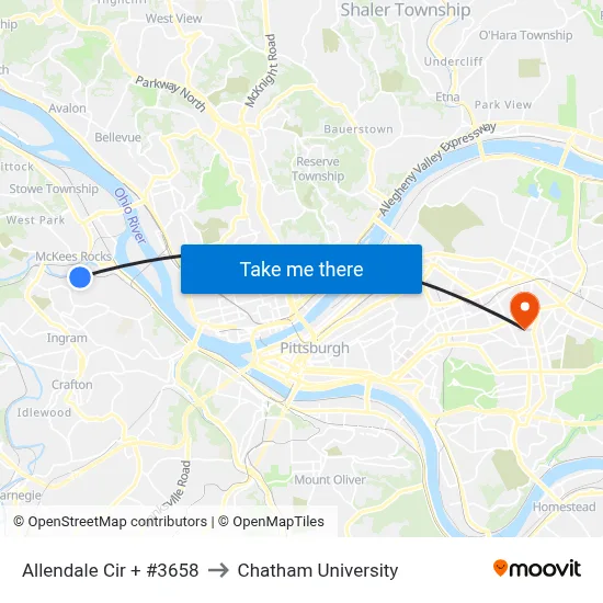 Allendale Cir + #3658 to Chatham University map