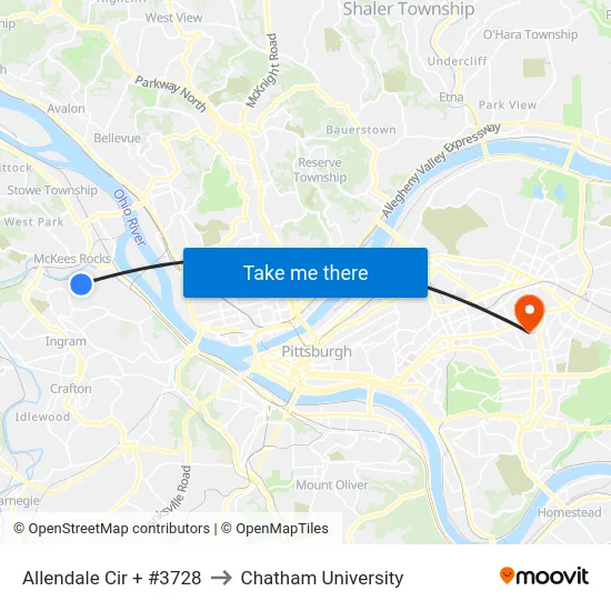 Allendale Cir + #3728 to Chatham University map