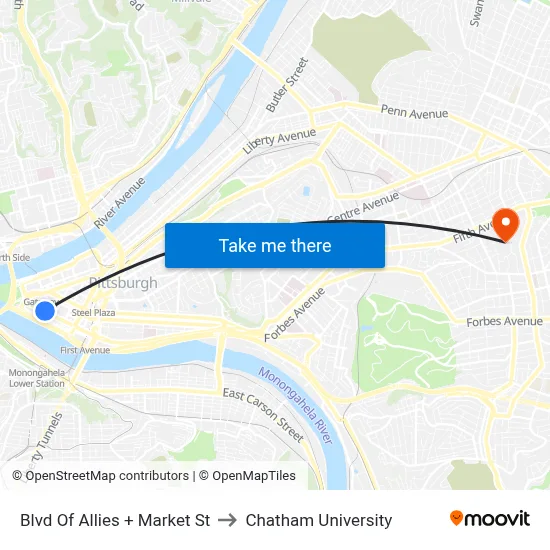Blvd Of Allies + Market St to Chatham University map
