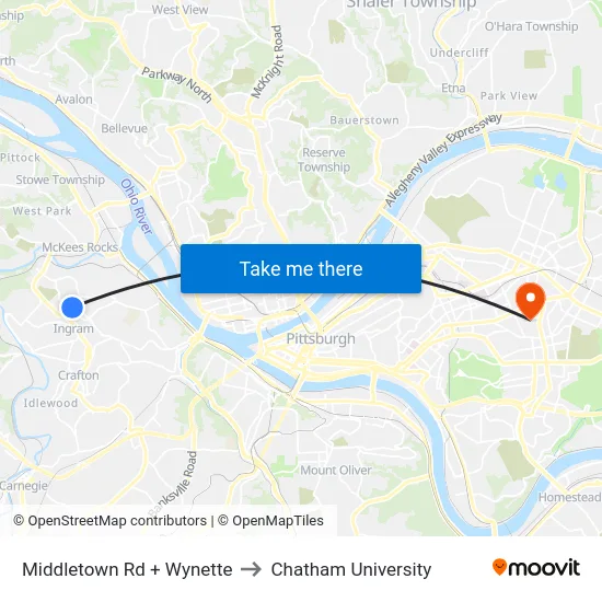 Middletown Rd + Wynette to Chatham University map