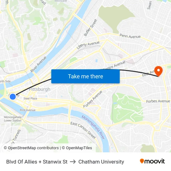 Blvd Of Allies + Stanwix St to Chatham University map