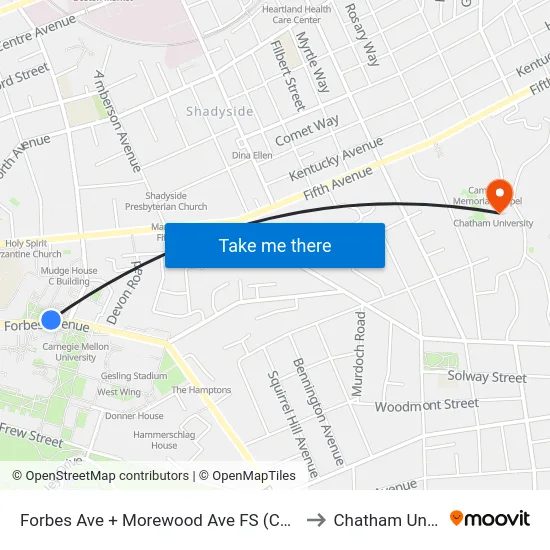 Forbes Ave + Morewood Ave FS (Carnegie Mellon) to Chatham University map