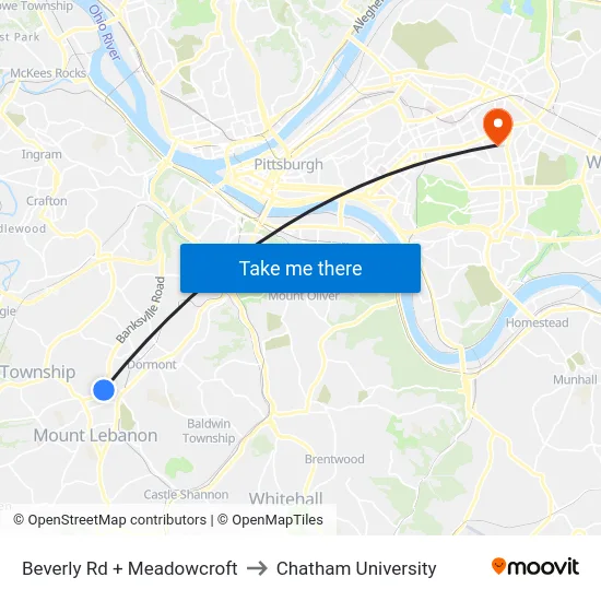 Beverly Rd + Meadowcroft to Chatham University map
