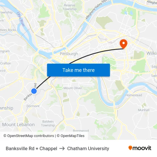 Banksville Rd + Chappel to Chatham University map