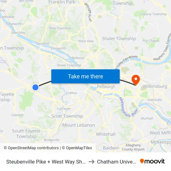 Steubenville Pike + West Way Shoppes to Chatham University map
