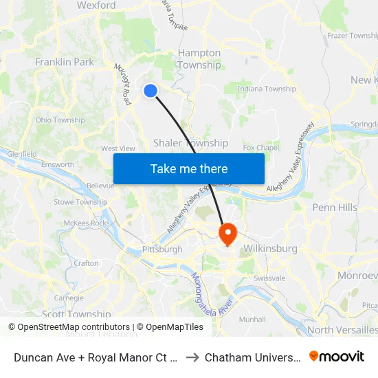 Duncan Ave + Royal Manor Ct #1 to Chatham University map