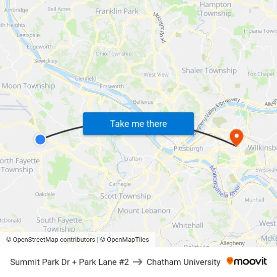 Summit Park Dr + Park Lane #2 to Chatham University map