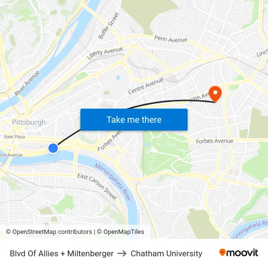 Blvd Of Allies + Miltenberger to Chatham University map