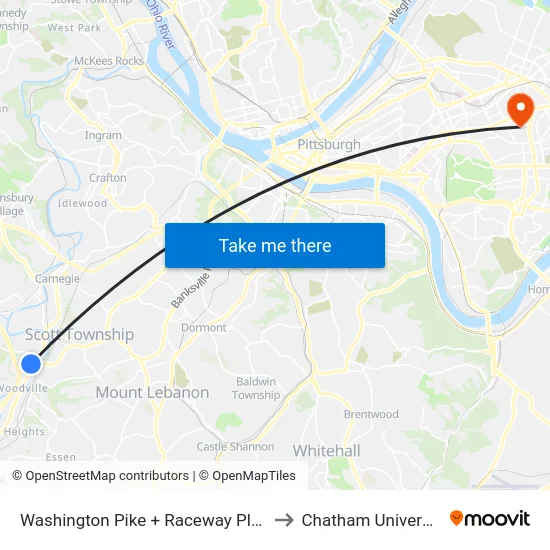 Washington Pike + Raceway Plaza to Chatham University map