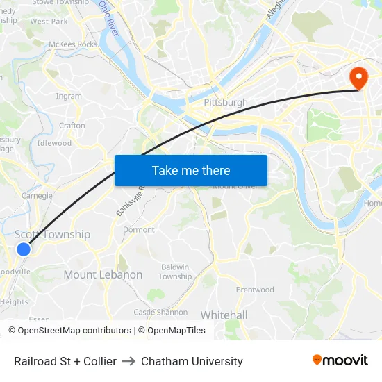 Railroad St + Collier to Chatham University map