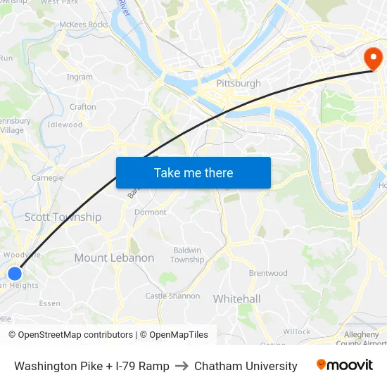 Washington Pike + I-79 Ramp to Chatham University map