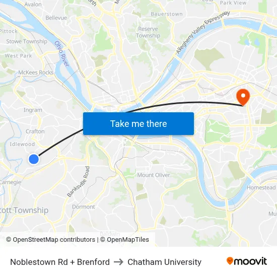 Noblestown Rd + Brenford to Chatham University map