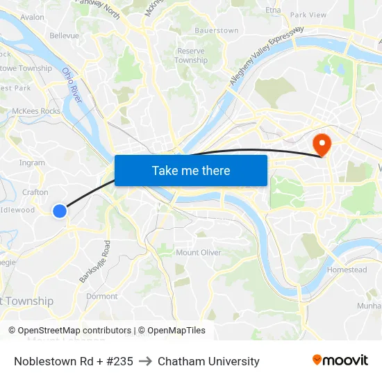Noblestown Rd + #235 to Chatham University map