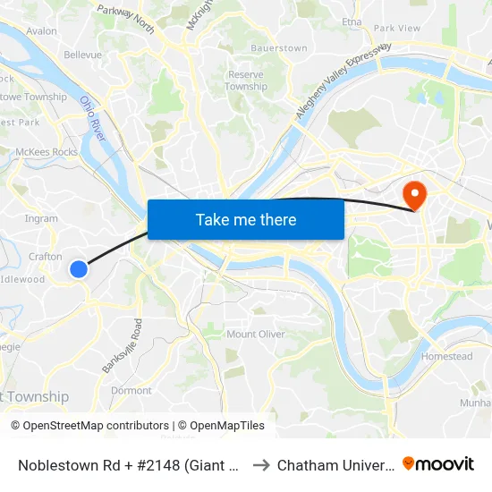 Noblestown Rd + #2148 (Giant Eagle) to Chatham University map