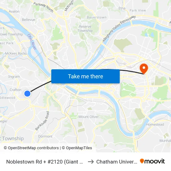 Noblestown Rd + #2120 (Giant Eagle) to Chatham University map