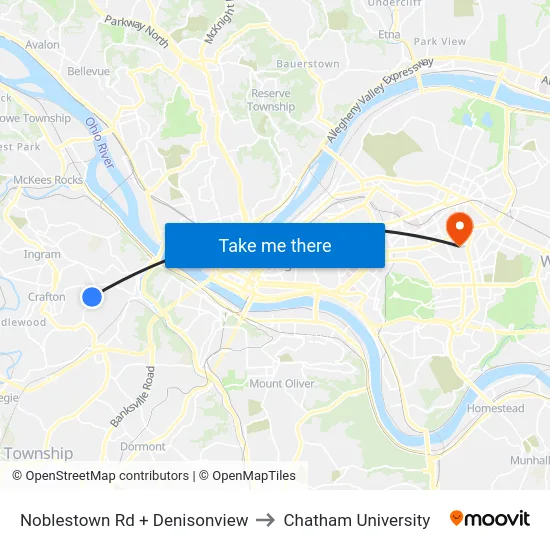Noblestown Rd + Denisonview to Chatham University map