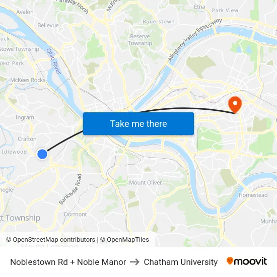 Noblestown Rd + Noble Manor to Chatham University map