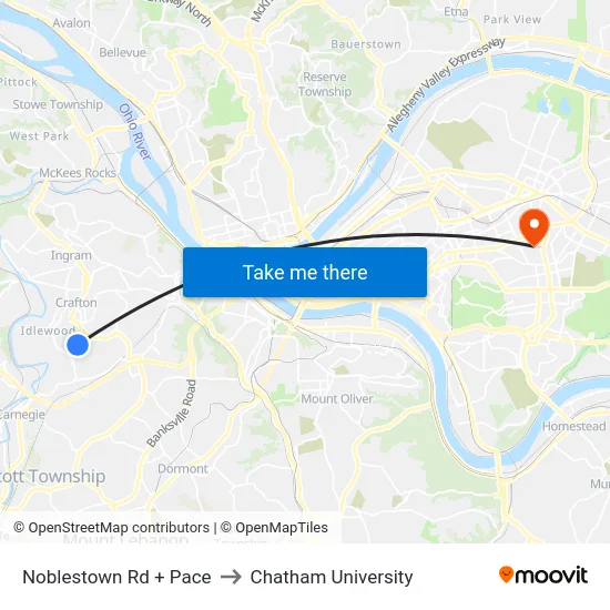 Noblestown Rd + Pace to Chatham University map