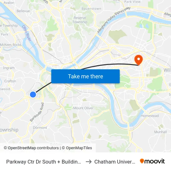 Parkway Ctr Dr South + Building #7 to Chatham University map