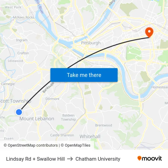 Lindsay Rd + Swallow Hill to Chatham University map