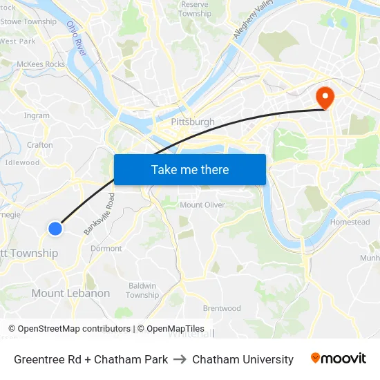 Greentree Rd + Chatham Park to Chatham University map