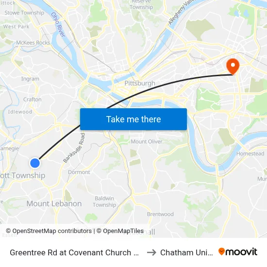 Greentree Rd at Covenant Church Park And Ride to Chatham University map