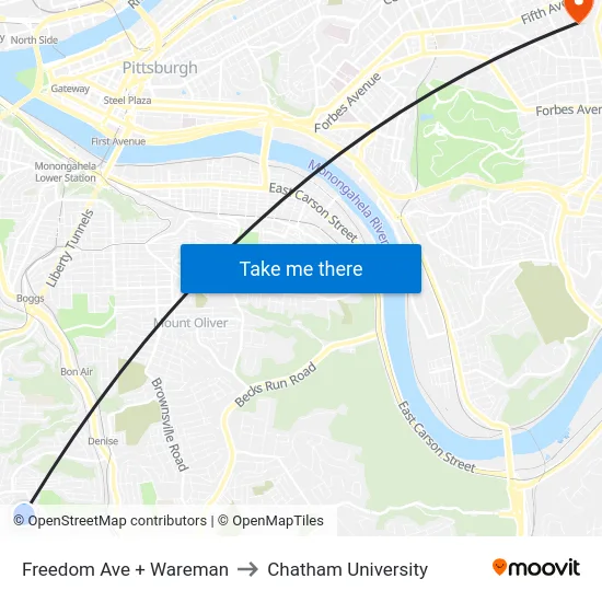 Freedom Ave + Wareman to Chatham University map