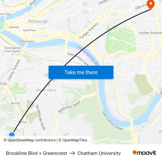 Brookline Blvd + Greencrest to Chatham University map
