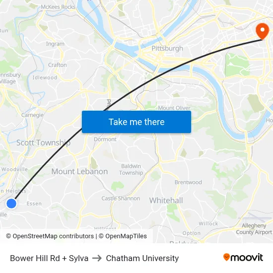 Bower Hill Rd + Sylva to Chatham University map