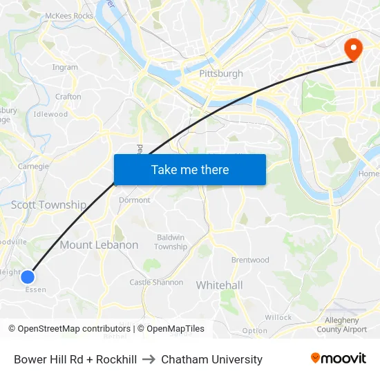 Bower Hill Rd + Rockhill to Chatham University map
