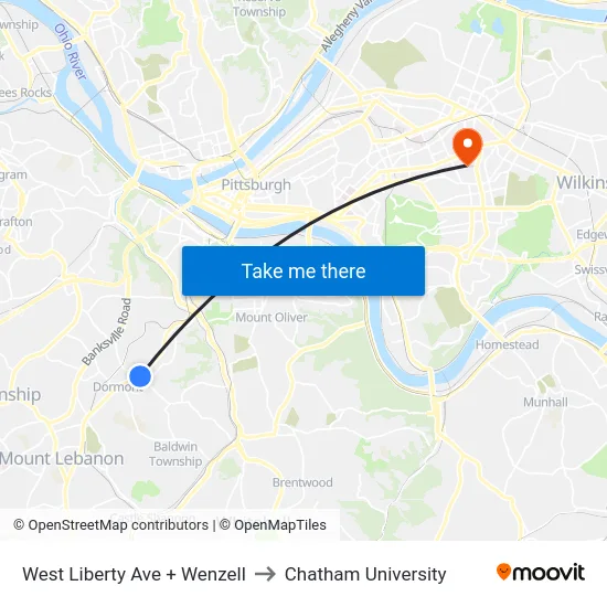 West Liberty Ave + Wenzell to Chatham University map
