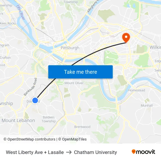 West Liberty Ave + Lasalle to Chatham University map