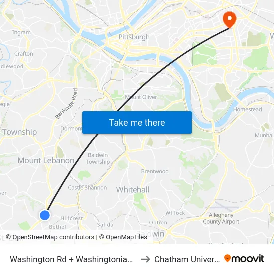 Washington Rd + Washingtonian Apts to Chatham University map