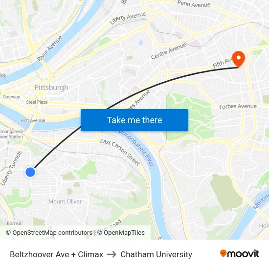 Beltzhoover Ave + Climax to Chatham University map