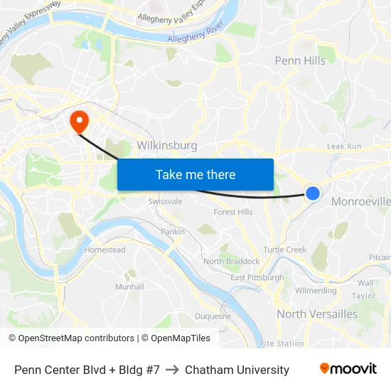 Penn Center Blvd + Bldg #7 to Chatham University map