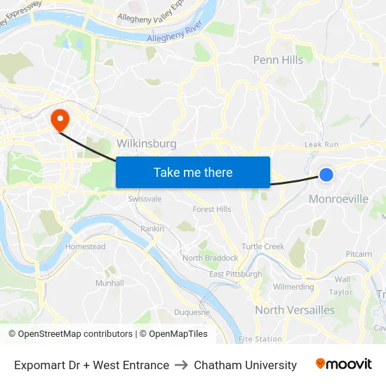 Expomart Dr + West Entrance to Chatham University map