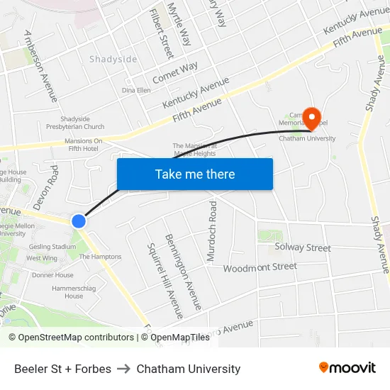 Beeler St + Forbes to Chatham University map