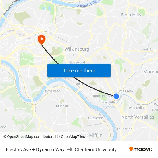 Electric Ave + Dynamo Way to Chatham University map