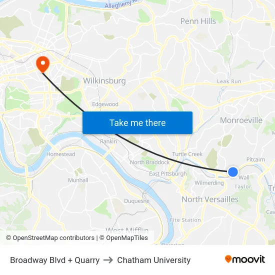 Broadway Blvd + Quarry to Chatham University map