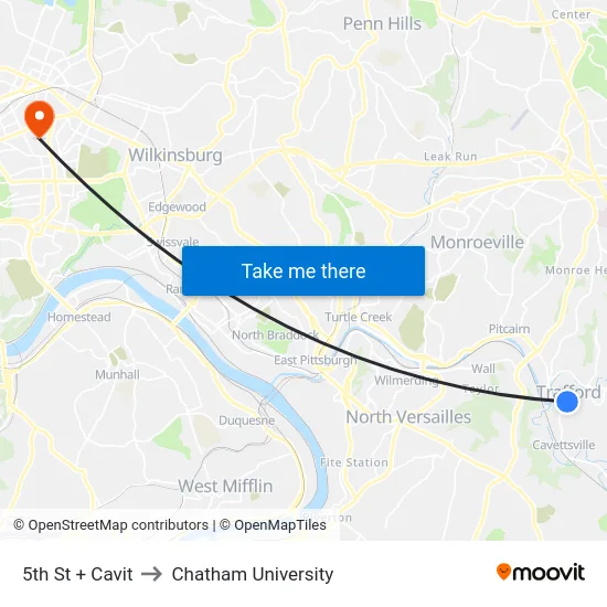 5th St + Cavit to Chatham University map